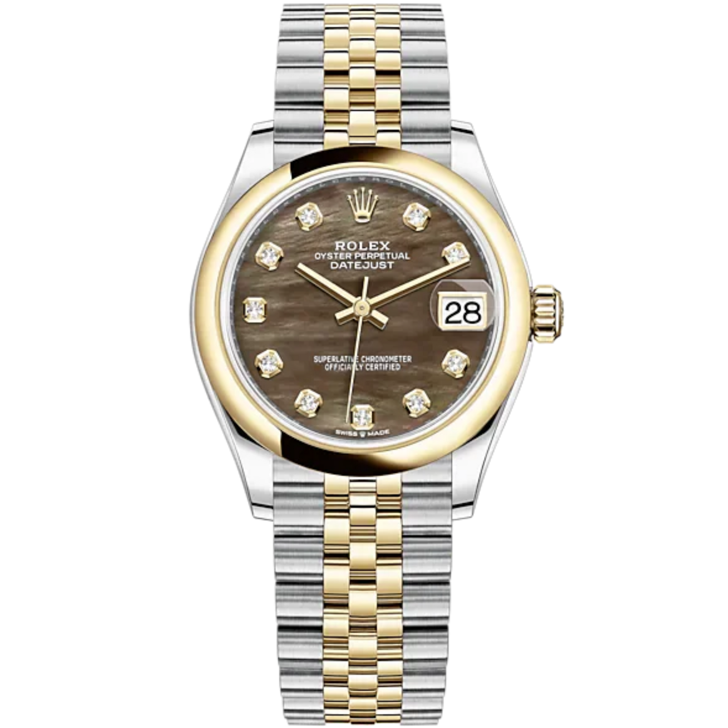 Datejust 31 31mm Jubilee Bracelet Oystersteel and Yellow Gold with Black Mother-Of-Pearl Diamond-Set Dial Yellow Gold Bezel