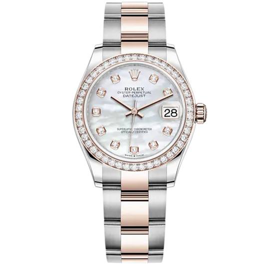 Datejust 31 31mm Oyster Bracelet Oystersteel and Everose Gold with White Mother-Of-Pearl Diamond-Set Dial Diamond-Set Bezel