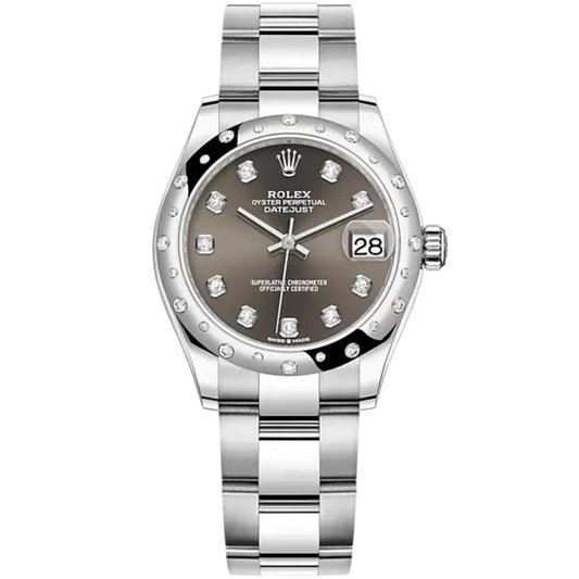 Datejust 31 31mm Oyster Bracelet Oystersteel and White Gold with Dark Grey Diamond-Set Dial Diamond-Set Bezel