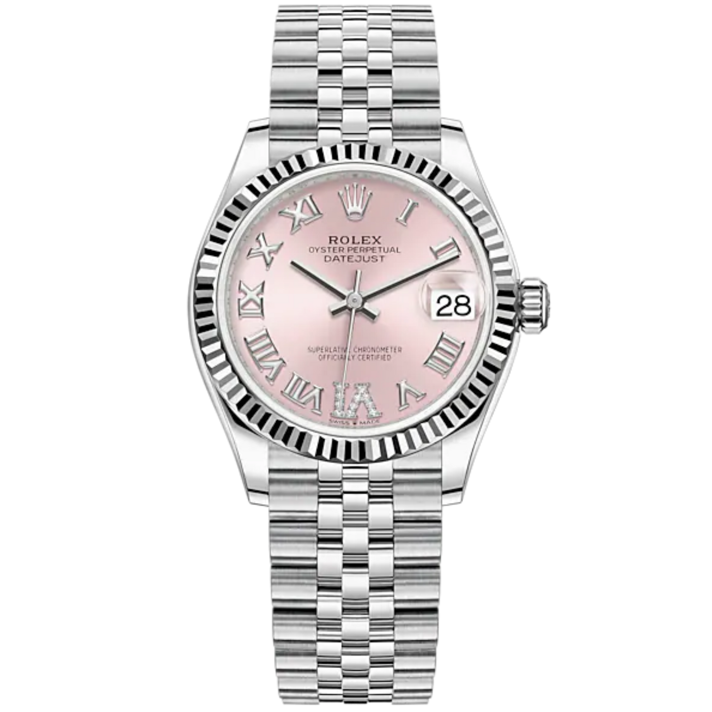 Datejust 31 31mm Jubilee Bracelet Oystersteel and White Gold with Pink Diamond Dial Fluted Bezel