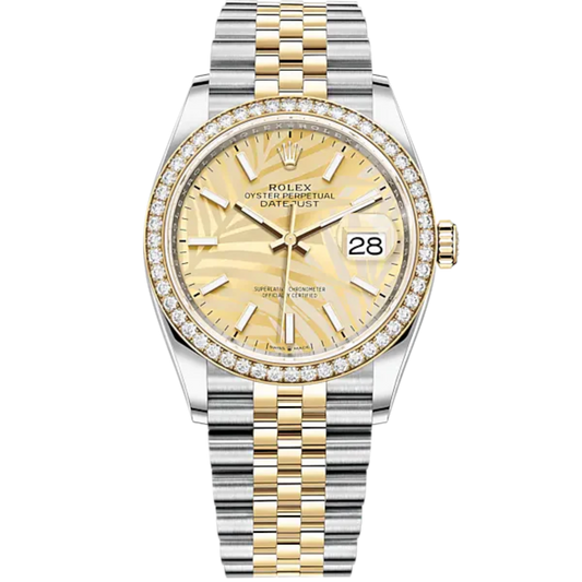 Datejust 36 36mm Oystersteel Jubilee Bracelet and Yellow Gold Golden Palm-Motif Dial Diamond-Set Bezel
