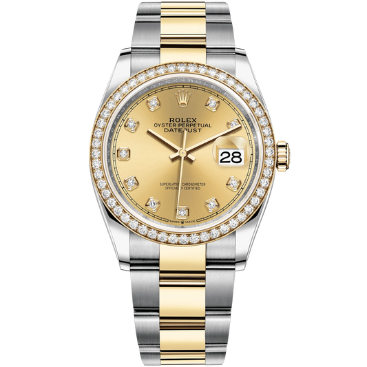 Datejust 36 36mm Oyster Bracelet Oystersteel and Yellow Gold with Champagne-Colour Diamond-Set Dial Diamond-Set Bezel