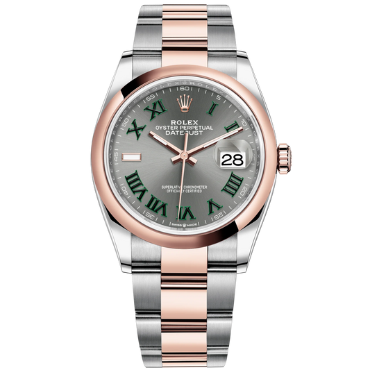 Datejust 36 36mm Oyster Bracelet Oystersteel and Everose Gold with Slate Dial Domed Bezel