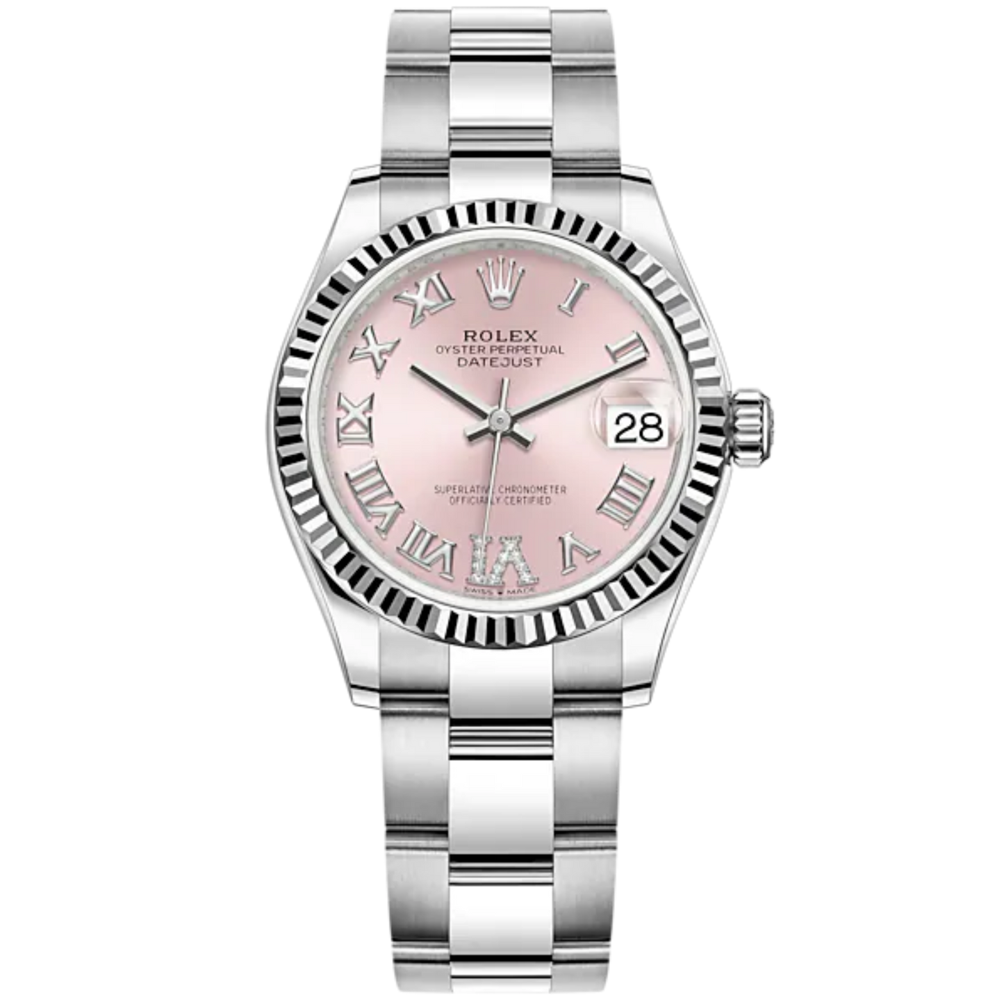 Datejust 31 31mm Oyster Bracelet Oystersteel and White Gold with Pink Dial Fluted Bezel
