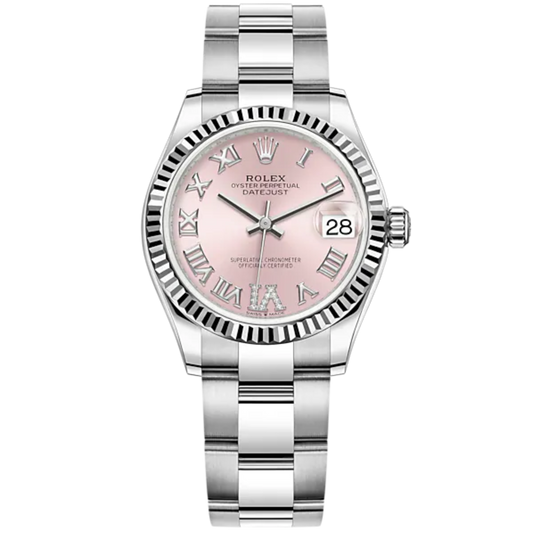 Datejust 31 31mm Oyster Bracelet Oystersteel and White Gold with Pink Dial Fluted Bezel
