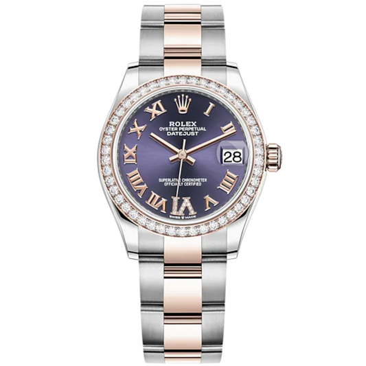 Datejust 31 31mm Oyster Bracelet Oystersteel and Everose Gold with Aubergine Diamond Dial Diamond-Set Bezel