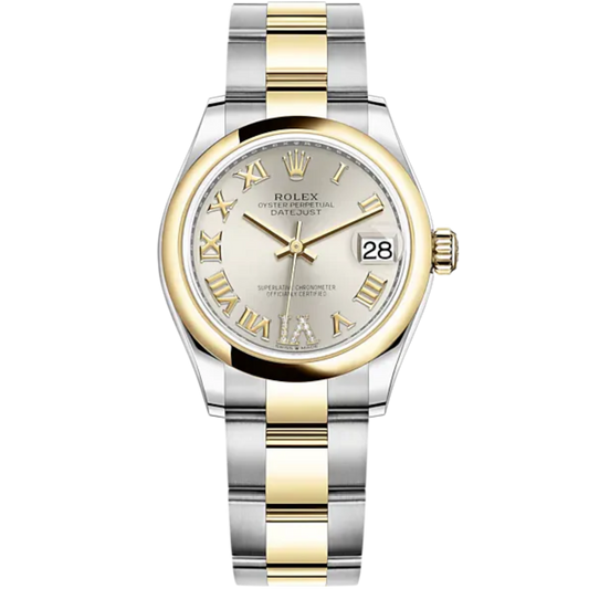 Datejust 31 31mm Oyster Bracelet Oystersteel and Yellow Gold with Silver Diamond Dial Yellow Gold Bezel
