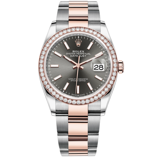 Datejust 36 36mm Oyster Bracelet Oystersteel and Everose Gold with Slate Dial Diamond-Set Bezel