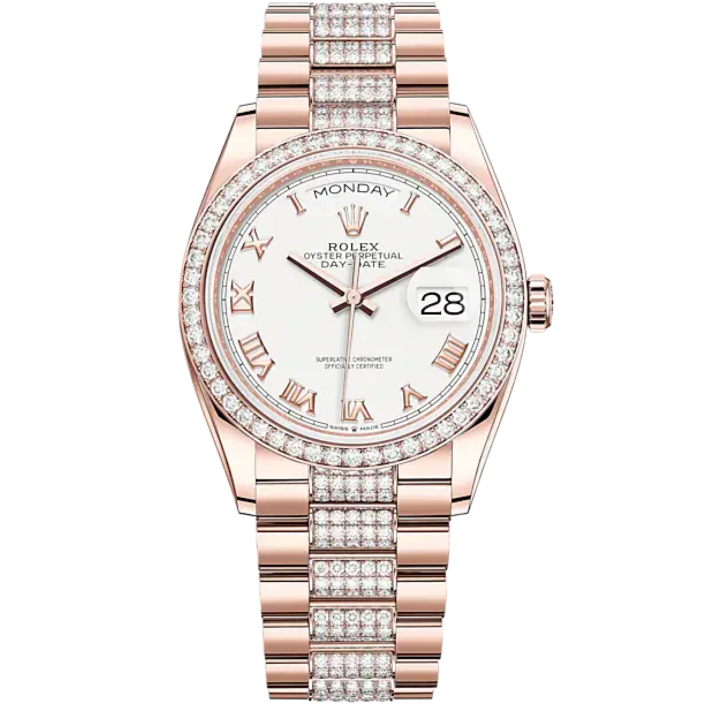 Day-Date 36 36mm Diamond-Set President Bracelet and 18 KT Everose Gold with White Dial Diamond-Set Bezel