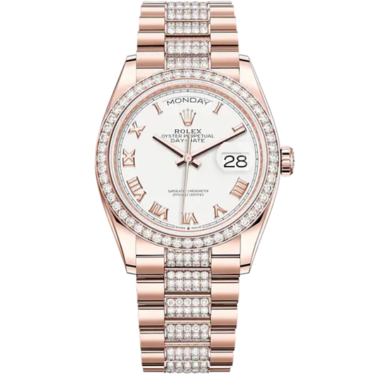 Day-Date 36 36mm Diamond-Set President Bracelet and 18 KT Everose Gold with White Dial Diamond-Set Bezel
