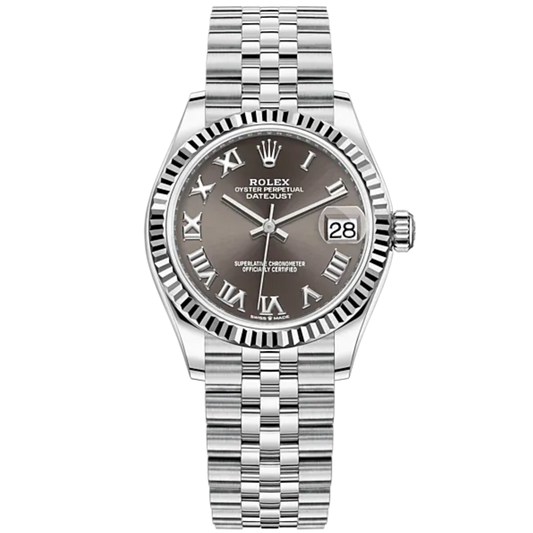 Datejust 31 31mm Jubilee Bracelet Oystersteel and White Gold with Dark Grey Dial Fluted Bezel
