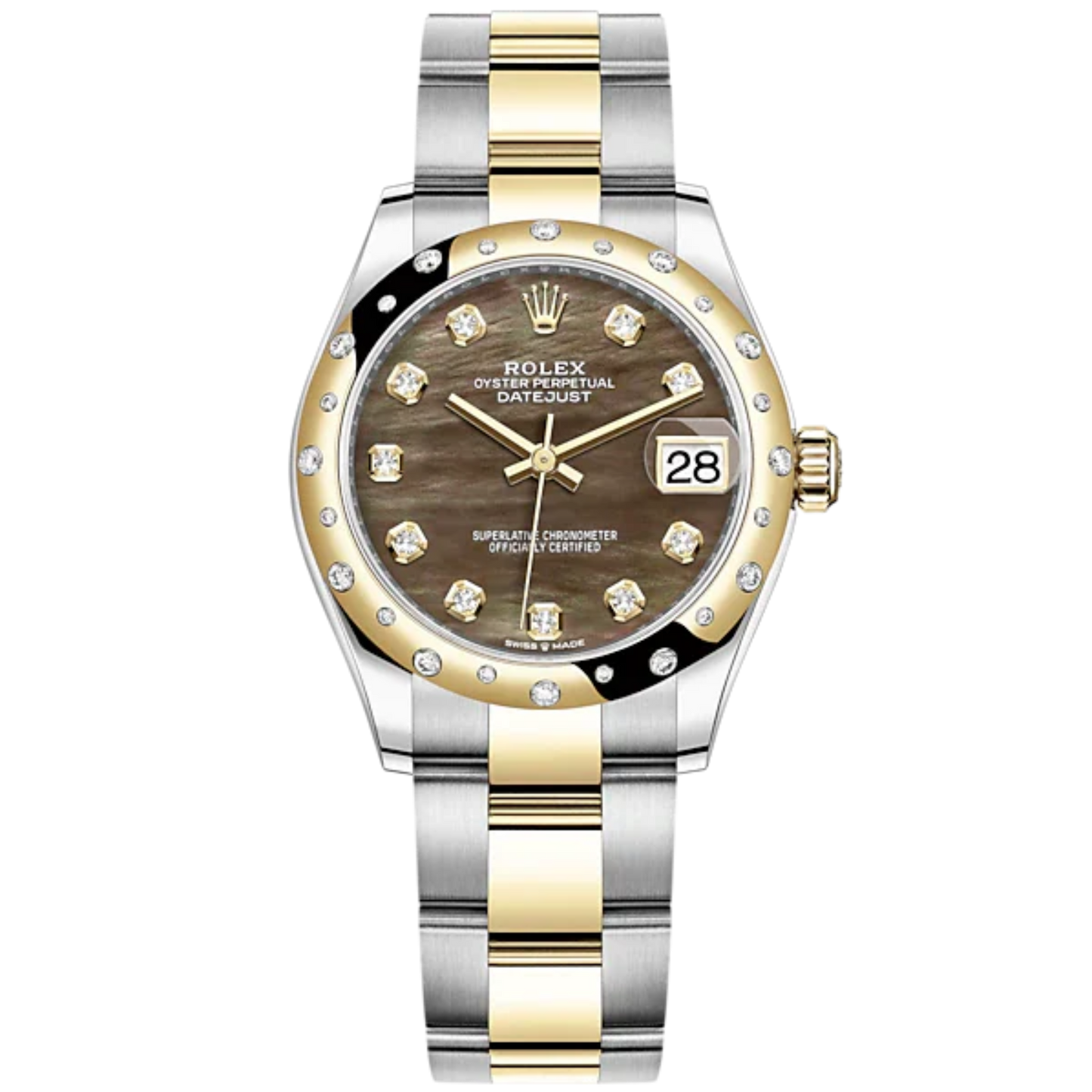 Datejust 31 31mm Oyster Bracelet Oystersteel and Yellow Gold with Black Mother-Of-Pearl Diamond Set Diamond-Set Bezel