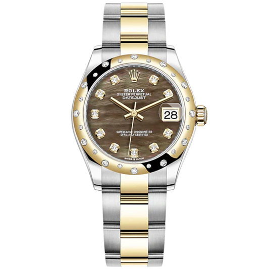 Datejust 31 31mm Oyster Bracelet Oystersteel and Yellow Gold with Black Mother-Of-Pearl Diamond Set Diamond-Set Bezel