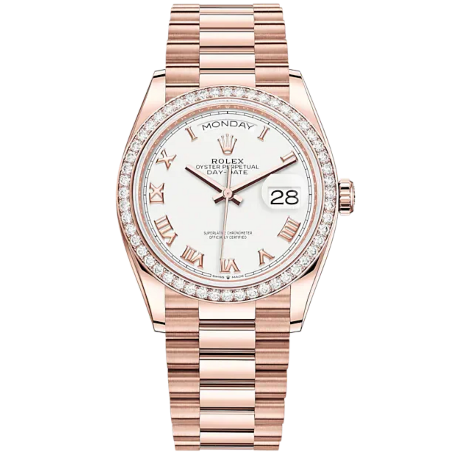 Day-Date 36 36mm President Bracelet and 18 KT Everose Gold with White Dial Diamond-Set Bezel