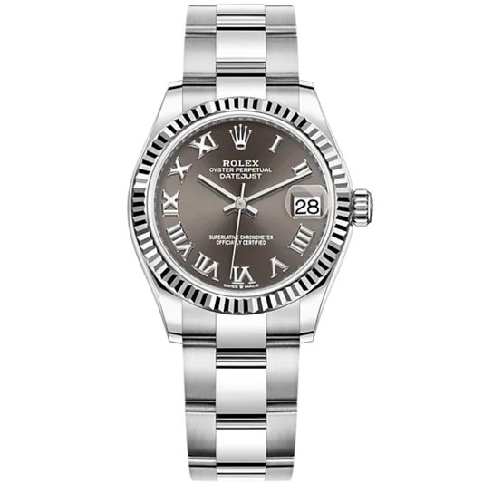 Datejust 31 31mm Oyster Bracelet Oystersteel and White Gold with Dark Grey Diamon Dial Fluted Bezel