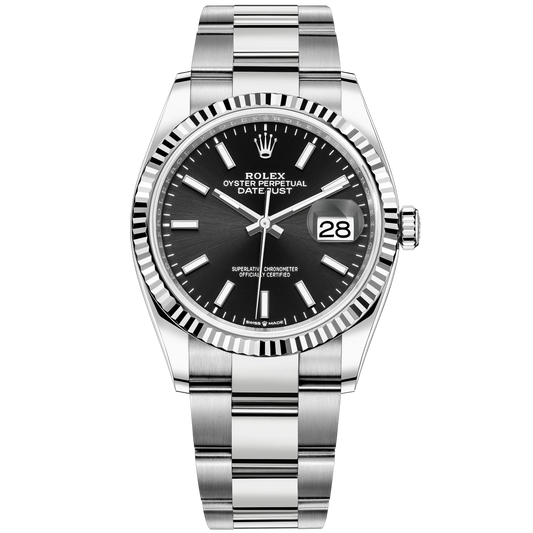 Rolex Datejust Ref. 126234 36mm Oyster Bracelet White Gold Black Stick Dial