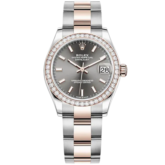 Datejust 31 31mm Oyster Bracelet Oystersteel and Everose Gold with Slate Dial Diamond-Set Bezel