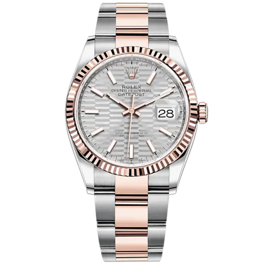 Datejust 36 36mm Oyster Bracelet Oystersteel and Everose Gold with Silver Fluted-Motif Dial Fluted Bezel