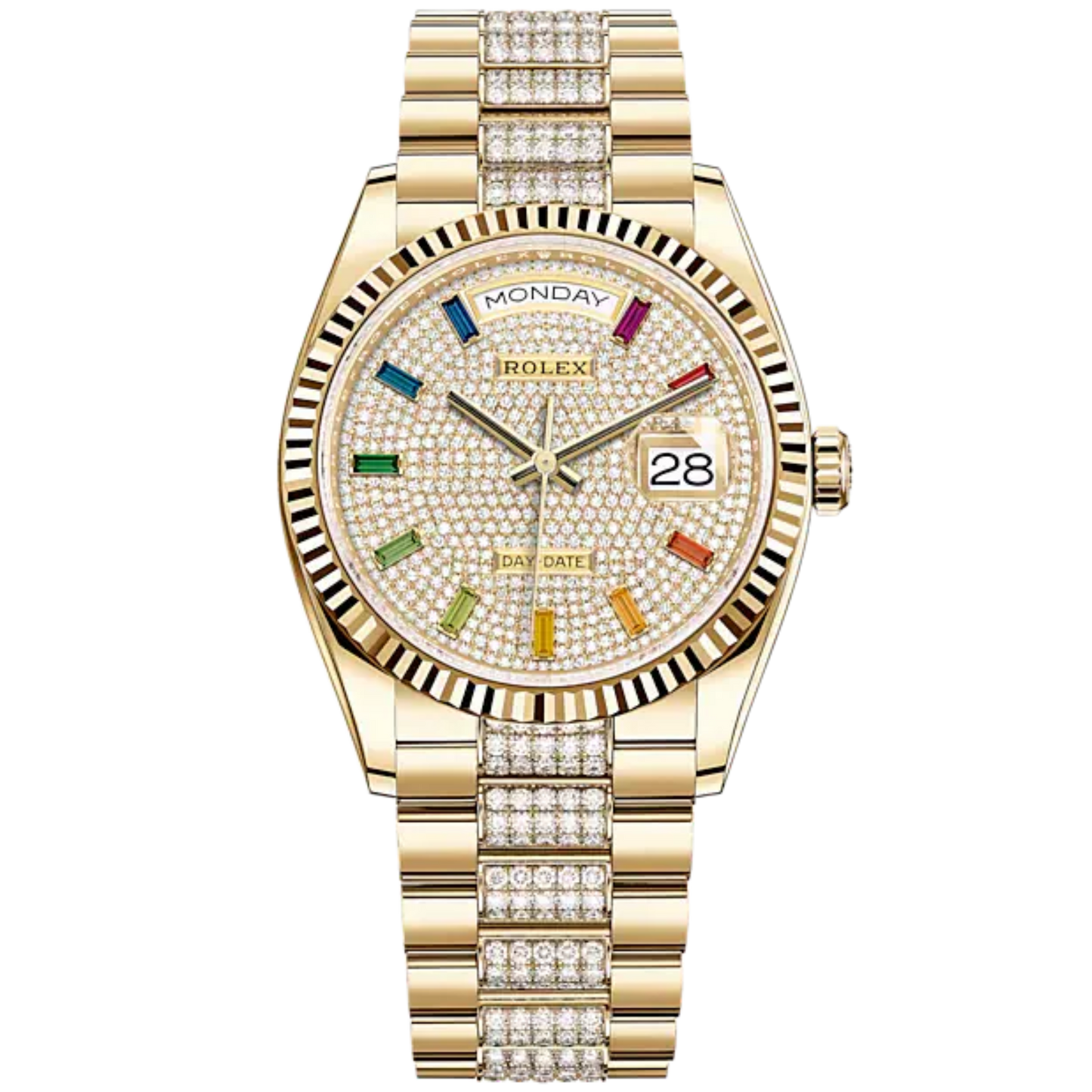 Day-Date 36 36mm Diamond-Set President Bracelet and 18 KT Yellow Gold with Diamond-Paved Dial Fluted Bezel