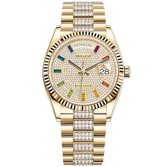 Day-Date 36 36mm Diamond-Set President Bracelet and 18 KT Yellow Gold with Diamond-Paved Dial Fluted Bezel