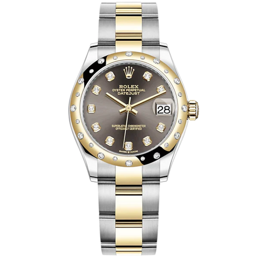 Datejust 31 31mm Oyster Bracelet Oystersteel and Yellow Gold with Dark Grey Diamond-Set Dial Diamond-Set Bezel