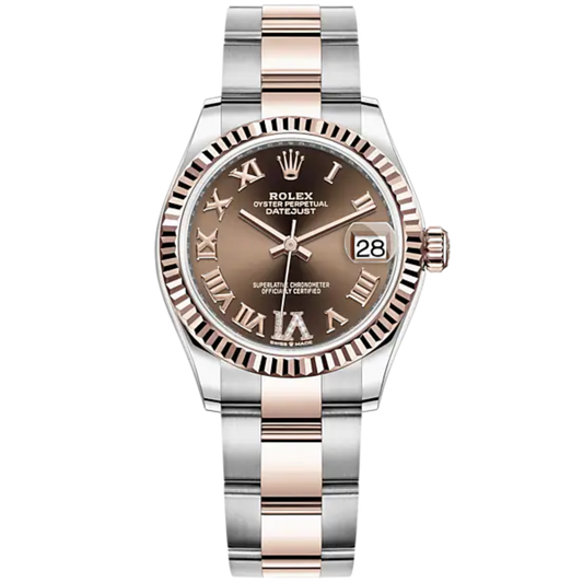 Datejust 31 31mm Oyster Bracelet Oystersteel and Everose Gold with Chocolate Diamond Dial Fluted Bezel