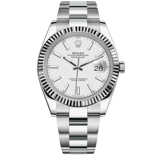 Datejust 41 41mm Oyster Bracelet Oystersteel and White Gold with White Dial Fluted Bezel