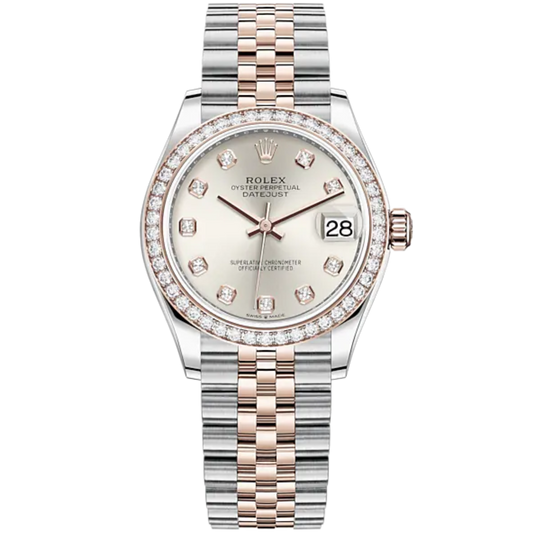 Datejust 31 31mm Jubilee Bracelet Oystersteel and Everose Gold with Silver Diamond-Set Dial Diamond-Set Bezel