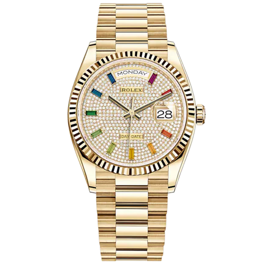 Day-Date 36 36mm President Bracelet and 18 KT Yellow Gold with Diamond-Paved Dial and Fluted Bezel