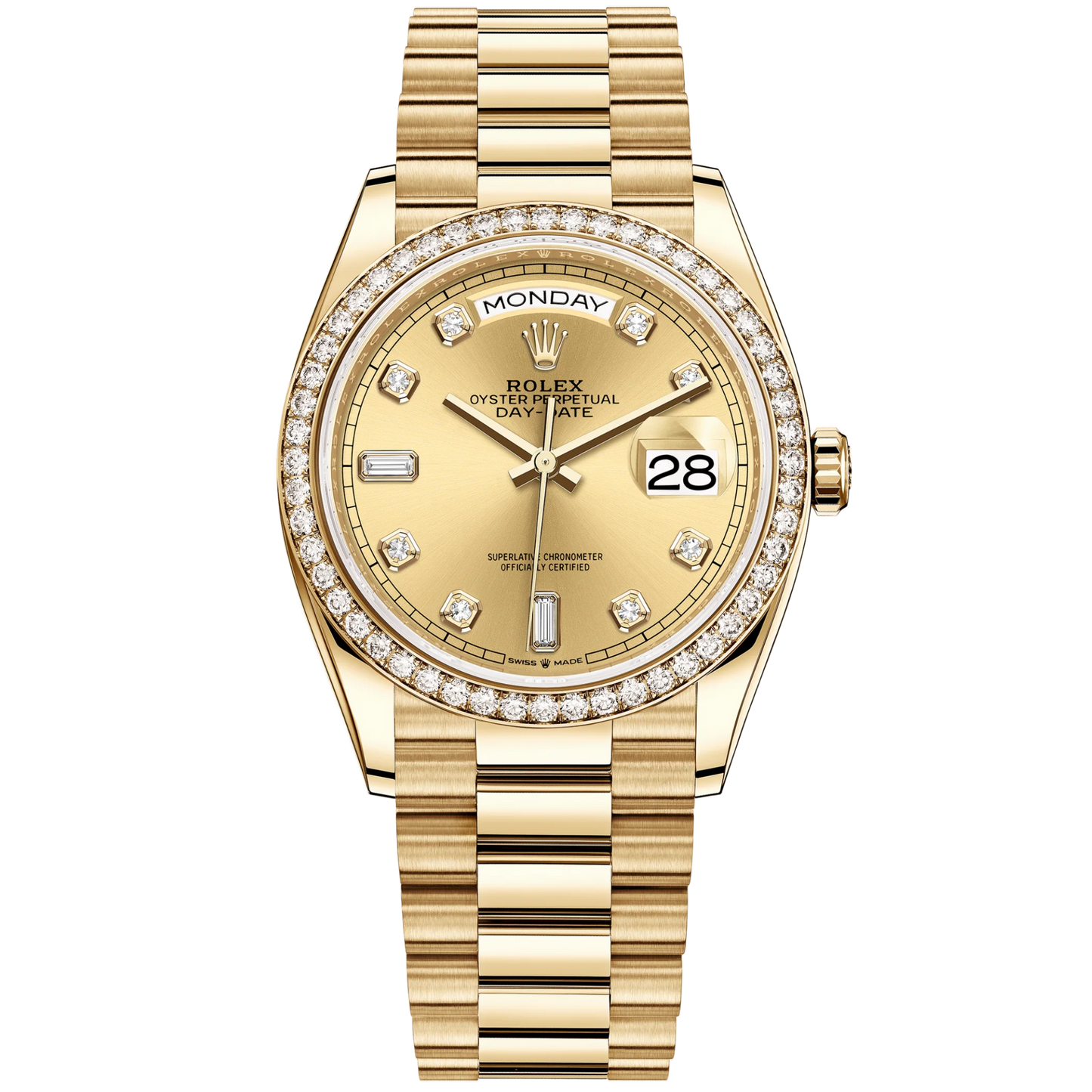 Day-Date 36 36mm President Bracelet and 18 KT Yellow Gold with Champagne-Colour Diamond Dial and Diamond-Set Bezel