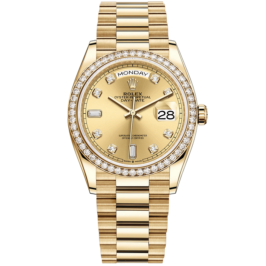 Day-Date 36 36mm President Bracelet and 18 KT Yellow Gold with Champagne-Colour Diamond Dial and Diamond-Set Bezel