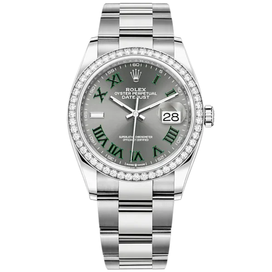 Datejust 36 36mm Oyster Bracelet Oystersteel and White Gold with Slate Dial Diamond-Set Bezel