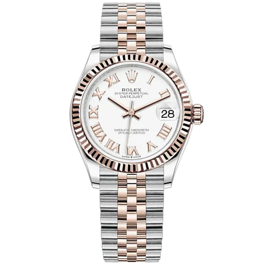 Datejust 31 31mm Jubilee Bracelet Oystersteel and Everose Gold with White Dial Fluted Bezel