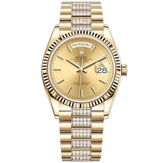 Day-Date 36 36mm Diamond-Set President Bracelet and 18 KT Yellow Gold with Champagne-Colour Dial Fluted Bezel