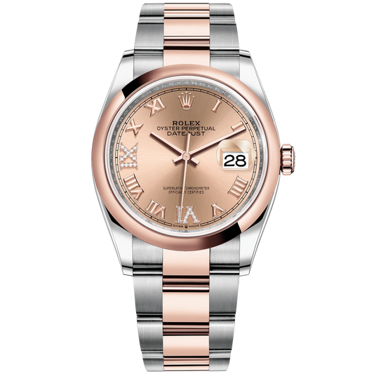 Datejust 36 36mm Oyster Bracelet Oystersteel and Everose Gold with Rose Colour Dial Diamond-Set Domed Bezel