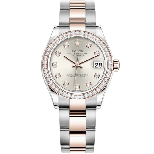 Datejust 31 31mm Oyster Bracelet Oystersteel and Everose Gold with Silver Diamond-Set Dial Diamond-Set Bezel