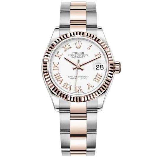 Datejust 31 31mm Oyster Bracelet Oystersteel and Everose Gold with White Dial Fluted Bezel
