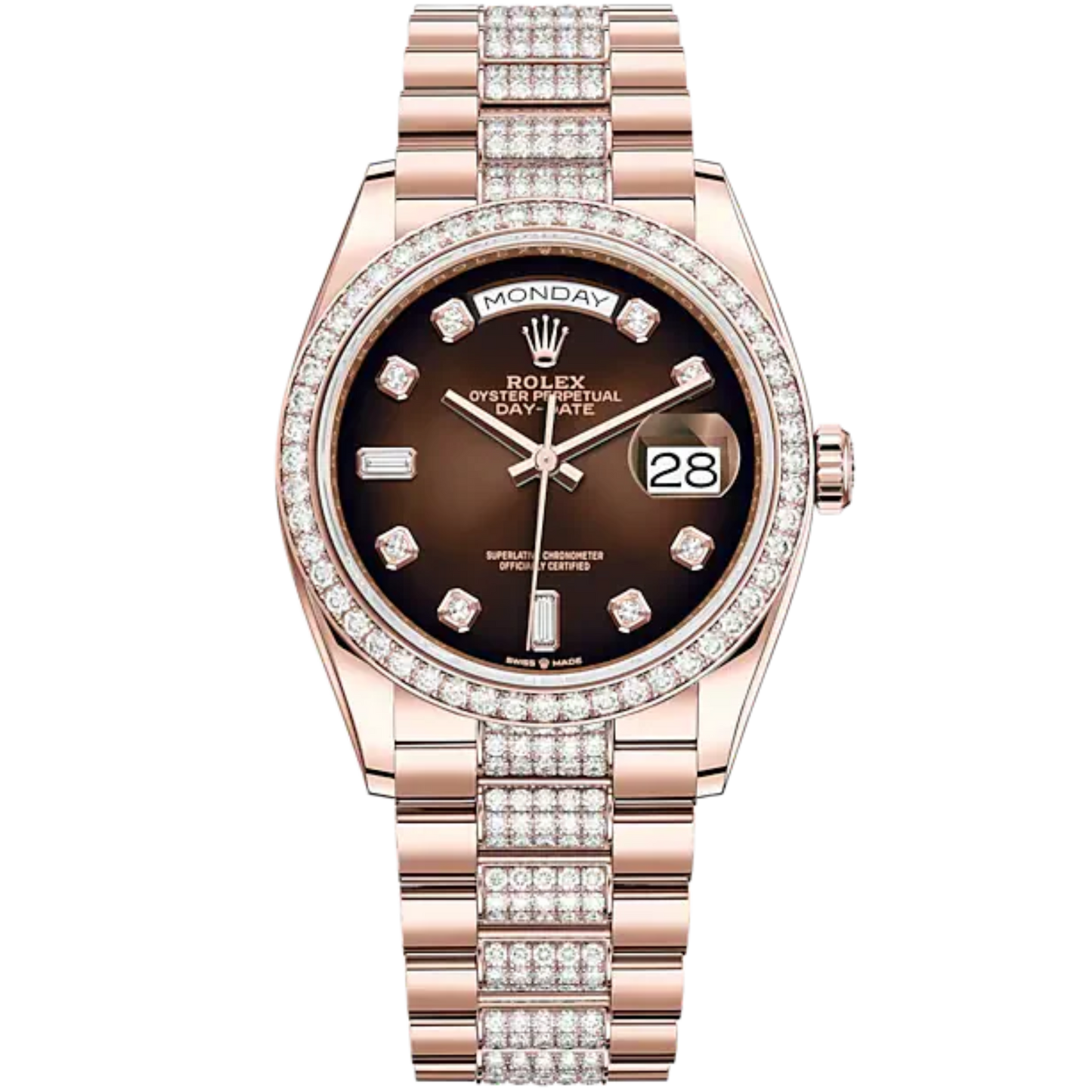 Day-Date 36 36mm Diamond-Set President Bracelet and 18 KT Everose Gold with Brown Ombré Dial Diamond-Set Dial and Bezel