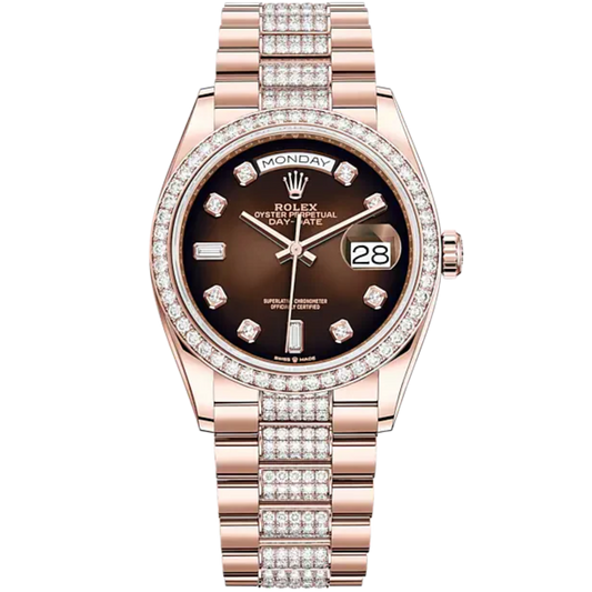 Day-Date 36 36mm Diamond-Set President Bracelet and 18 KT Everose Gold with Brown Ombré Dial Diamond-Set Dial and Bezel