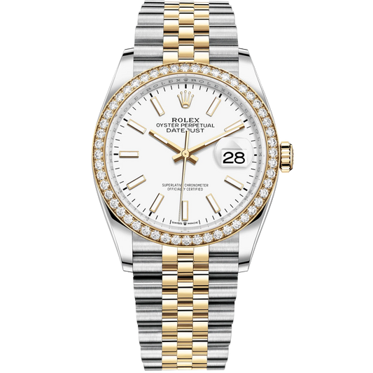 Datejust 36 36mm Oystersteel Jubilee Bracelet and Yellow Gold with White Dial Diamond-Set Bezel