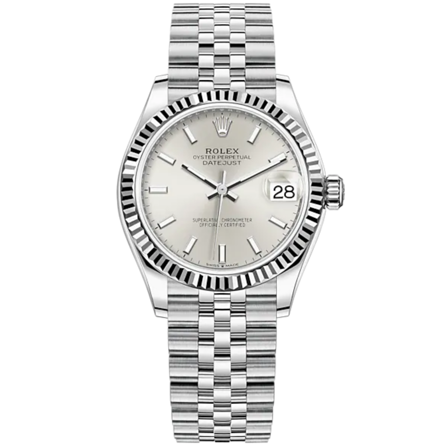 Datejust 31 31mm Jubilee Bracelet Oystersteel and White Gold with Silver Dial Fluted Bezel
