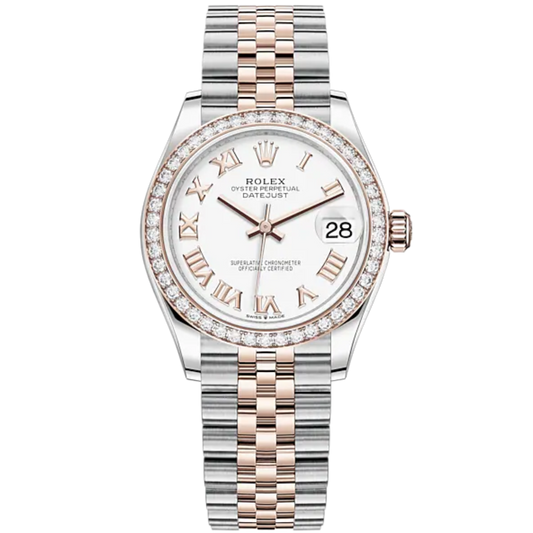 Datejust 31 31mm Jubilee Bracelet Oystersteel and Everose Gold with White Dial Diamond-Set Bezel