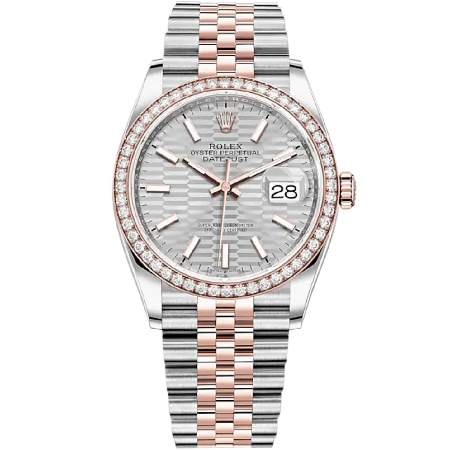Datejust 36 36mm Oystersteel Jubilee Bracelet and Everose Gold with Silver Fluted-Motif Dial Diamond-Set Bezel