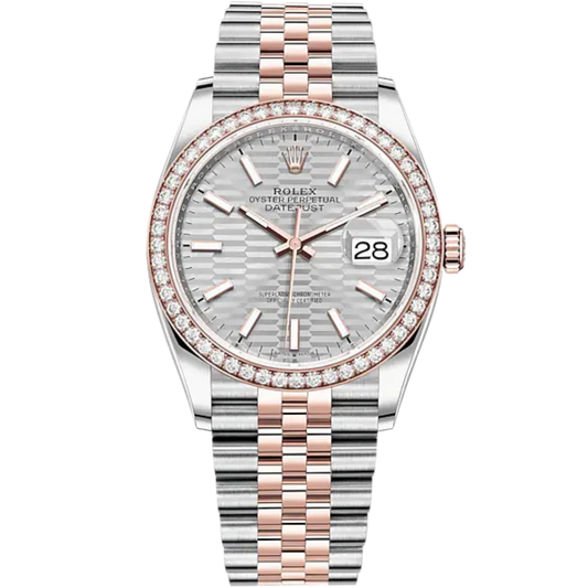 Datejust 36 36mm Oystersteel Jubilee Bracelet and Everose Gold with Silver Fluted-Motif Dial Diamond-Set Bezel