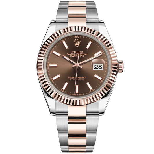 Datejust 41 41mm Oyster Bracelet Oystersteel and Everose Gold with Chocolate Dial Fluted Bezel
