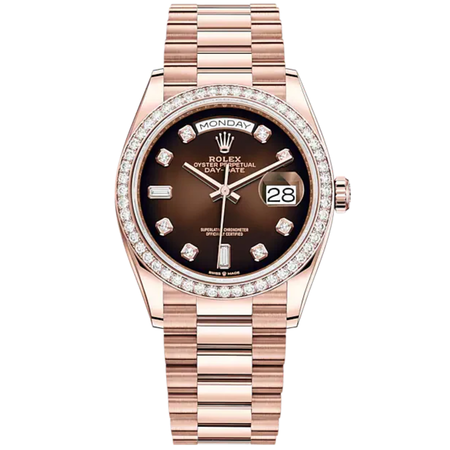 Day-Date 36 36mm President Bracelet and 18 KT Everose Gold with Brown Ombré Dial Diamond-Set Dial Diamond-Set Bezel