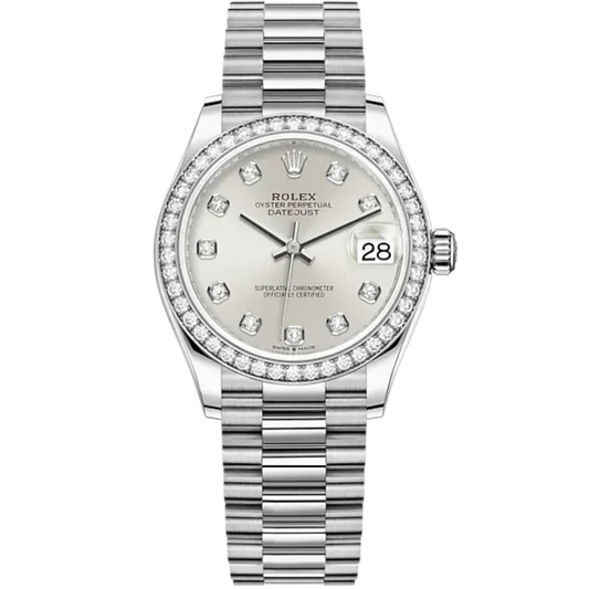 Datejust 31 31mm President Bracelet Oystersteel and White Gold with Silver Diamond-Set Dial Diamond-Set Bezel