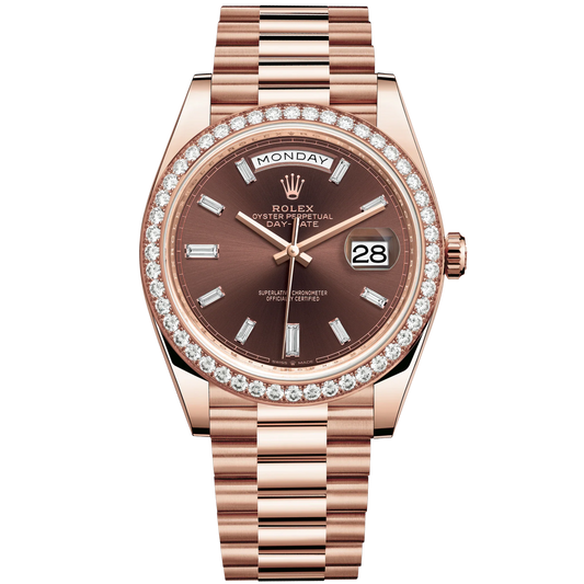 Day-Date 40 40mm President Bracelet and 18 KT Everose Gold with Chocolate Dial Diamond-Set Dial and Diamond-Set Bezel