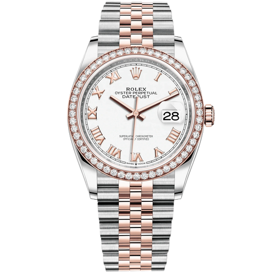 Datejust 36 36mm Jubilee Bracelet Oystersteel and Everose Gold with White Roman Dial Diamond-Set Bezel