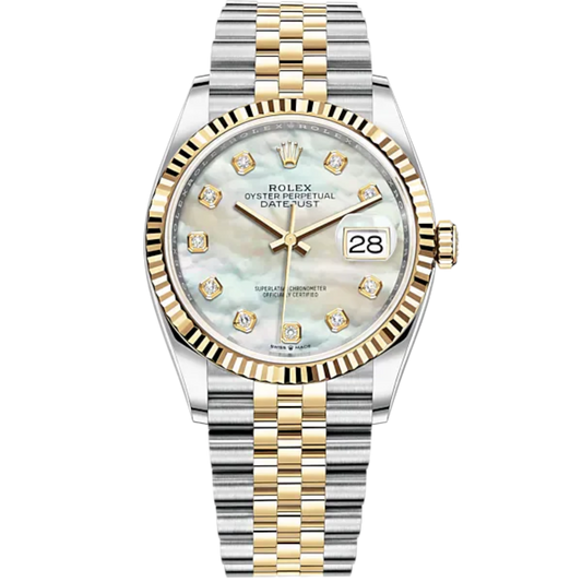 Datejust 36 36mm Oystersteel Jubilee Bracelet and Yellow Gold with White Mother-of-Pearl Diamond-Set Bezel